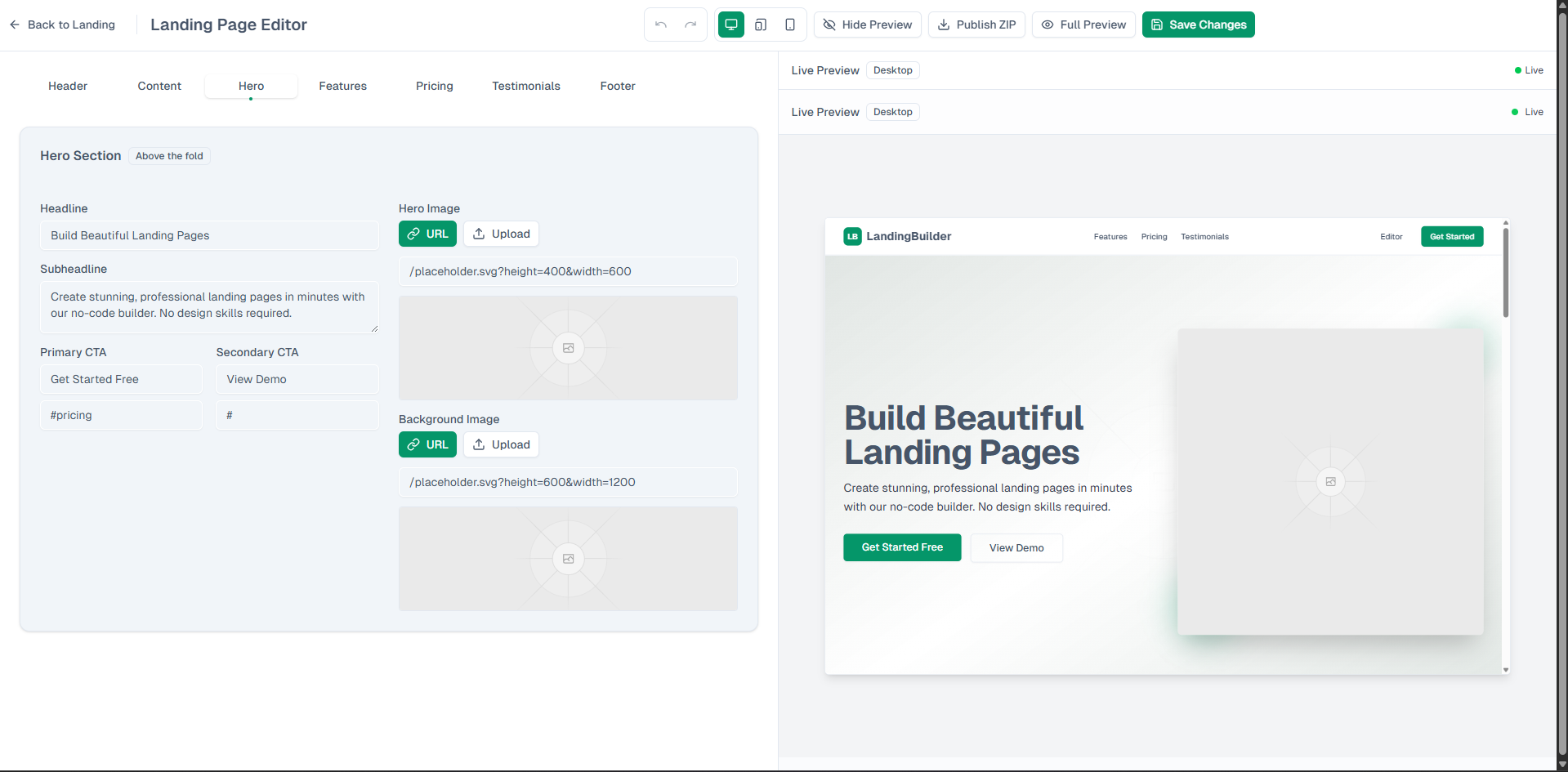 Beautiful Landing Page Builder preview